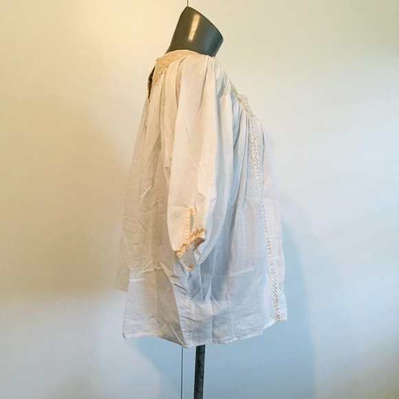 Solitaire Cotton White Boho Embroidered Puff Sleeve Blouse Tunic Top - Picture 2 of 12